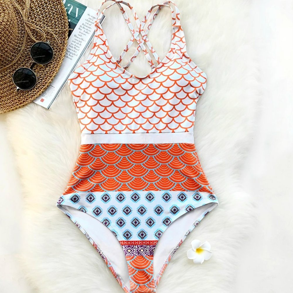 NWT // CUPSHE Swimsuit // Beautiful World Mermaid Waves Print One-piece